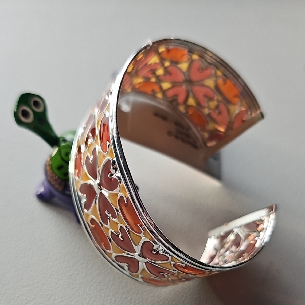 Silver and 3-tone Pink Floral Cuff Bracelet - Picture 2 of 4